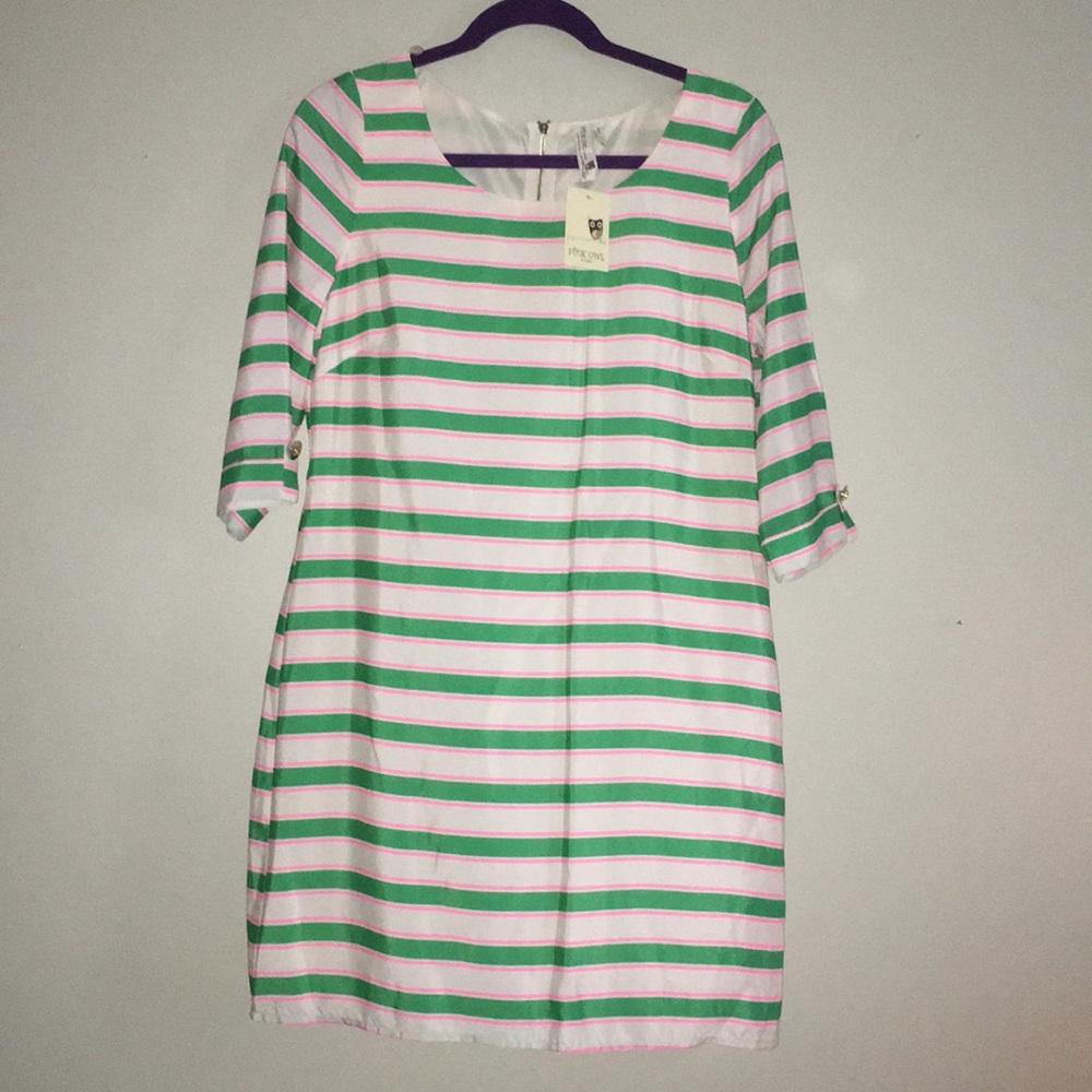 New with tags, pink and green lined shift dress